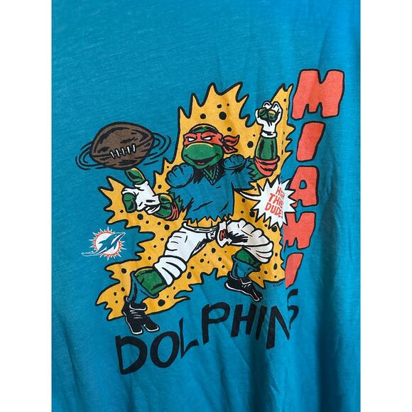TMNT Michelangelo x Miami Dolphins blue short sleeve shirt size XL - Picture 3 of 6